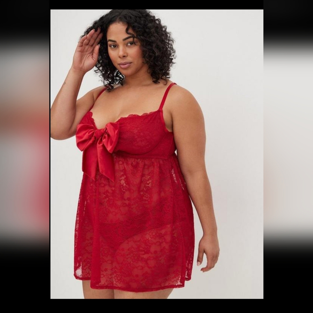 Torrid Curve Underwire Babydoll Top - Lace & Bow Red Size 5